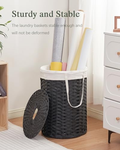SETVSON Laundry Hamper with Lid Laundry Basket with Lid 19.0 Gal (72 L) Round Wicker Laundry Basket Handwoven Rattan Basket with Lid Removable Bag 2 Mesh Bags Handles for Living Room Bathroom Black - color: Black, size: 72L