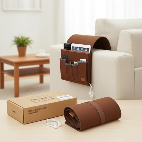 Sofa Armchair Caddy & Remote Control Holder - Armrest Organizer with Side Pocket Storage for Recliner Couch, for magazines, Tablets, Phones, Game Consoles