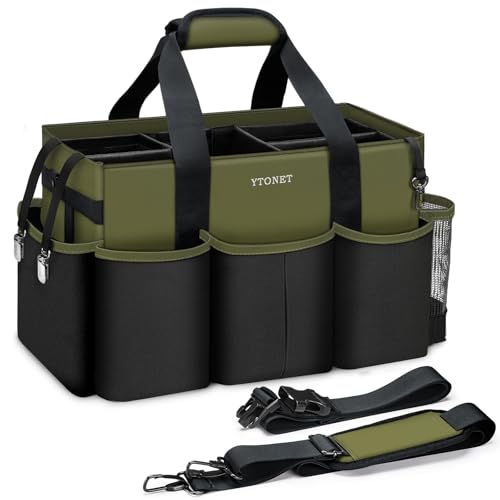 Ytonet Wearable Cleaning Caddy Organizer with Handle & Shoulder Straps, Large Cleaning Bag for Housekeepers, Kitchen Supplies Organizer with Dividers, Under Sink & Car Detailing Bag, Green - color: Green, size: Large