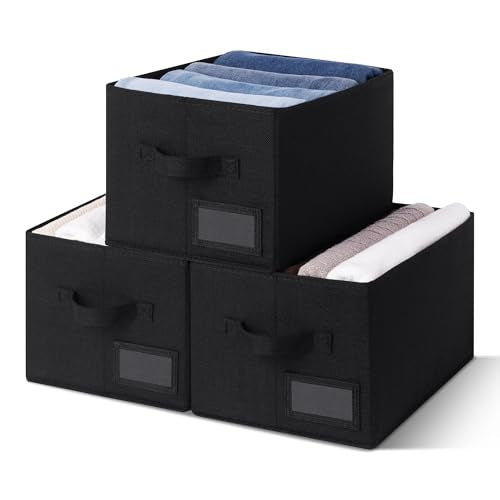 GRANNY SAYS Shelf Storage Bins, Fabric Storage Baskets for Closet and Clothes, Collapsible Storage Boxes with Handles, Decorative Storage Containers for Bedroom, Black, Medium, 3-Pack - color: Black, size: Medium