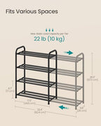SONGMICS Expandable Shoe Rack, Adjustable Shoe Organizer Storage Shelf, Sturdy and Heavy-Duty, for Closet, Entryway, Living Room, 4-Tier, Ink Black ULMR046BD01 - size: 4 Tiers (26.5"H)
