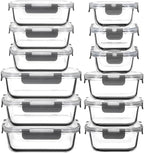 AILTEC 12 Pack Glass Food Storage Containers with Lids, Glass Meal Prep Containers Set with Leak Proof Lids, Airtight Lunch Container for Kitchen, Microwave, Oven, Freezer, Dishwasher Safe, Bpa free - color: gray