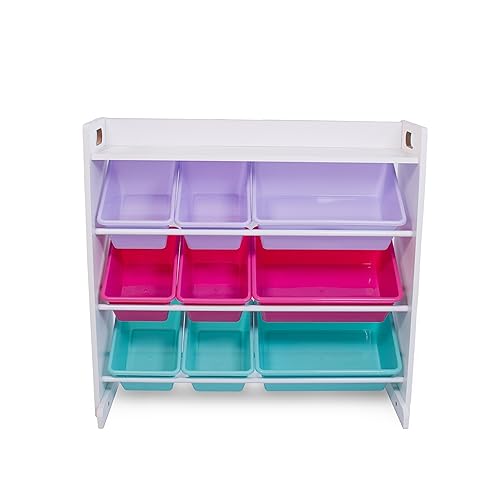 Humble Crew Toy Storage Organizer with 9 Removable Storage Bins for Kids Playroom, 3-Tier with Top Shelf Toddler Toy Organization, White/Pink/Purple/Aqua - color: White/Pink/Purple/Aqua