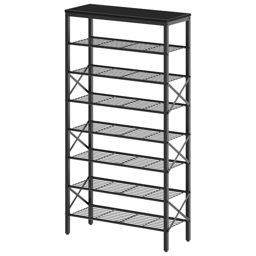 YATINEY 8 Tier Shoe Rack, Large Capacity Shoe Storage Organizer Holds 32 Pairs, Sturdy and Stable, for Entryway, Hallway, Closet, Dorm Room, Black SS08BB - color: Black, size: 27.8" x 10.8" x 52.6"