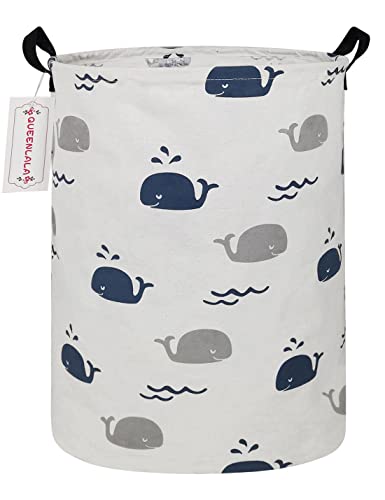 QUEENLALA Large Storage Basket,Laundry Hamper/Bathroom/Home Decor/Collapsible Round Storage Bin,Boys and Girls Hamper/Boxes/Clothing(Round-Blue Cute Whale) - color: Round-Blue Cute Whale
