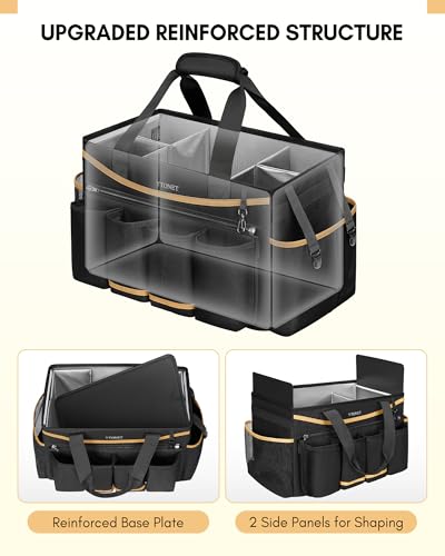 Ytonet Cleaning Caddy Bag with Detachable Apron, Extra Large Cleaning Supplies Organizer with Foldable Dividers, Portable Cleaner Tote with Handle, Cleaner Caddy for Housekeeper, Black - color: Black