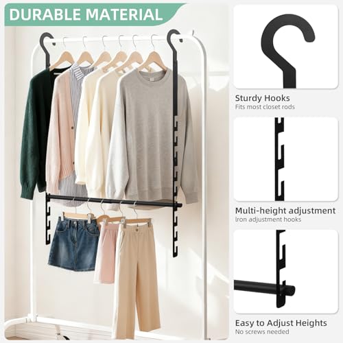 Closet Lower Hanging Bar, Adjustable Width and Height Closet Hanging Organizer Heavy Duty Closet Extender Hanging Rod Space-Saving Clothes Hanging Bar,2 Pack Black