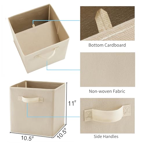MAX Houser Fabric Cloth Storage Bins,Foldable Storage Cubes Organizer Baskets with Dual Handles for Home Bedroom Storage,Set of 6(Beige) - color: 13 natural Beige