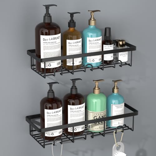 Shower Shelves for Inside Shower, 2 Pack Adhesive Bathroom Caddy Organizer Basket Rack for Storage and Organization, Wall Suction Bath Bathtub Shampoo Holder Set for RV Camper, Black - color: Black, size: Small 2 Pack