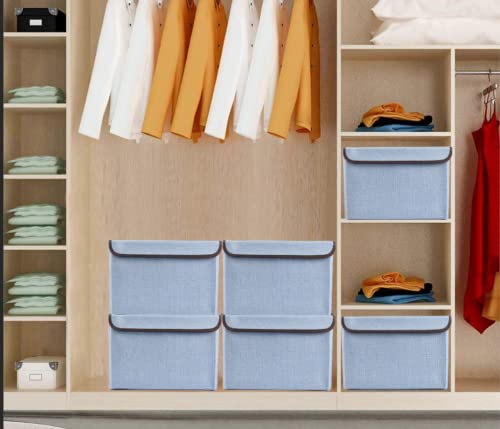 Bagnizer Foldable Storage Bins with Lids, Decorative Storage Baskets, Large Storage Boxes for Home, Office, Bedroom, Closet, Blue, Medium, 4 Pack 14.6 x 9.5 x 9.5” - color: Blue, size: Medium - 4 Pack