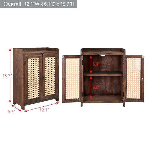 Ikee Design Wooden Countertop Storage Cabinet with Magnetic Rattan Doors, Kitchen Pantry Cabinet with Removable Shelves, Coffee, Snack, Cup Organizer, Dark Brown Color, 12.1W x 6.1D x 15.7H in - color: Dark Brown, 2 Door
