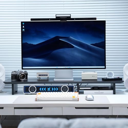 Bamboo Dual Monitor Stand Riser Black, 2-Tier Desk Monitor Riser for 2 Monitors, Supports for PC Computer Monitor, Printer, Heavy TV Riser up to 300 lbs - color: Black