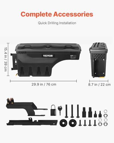 VEVOR Truck Bed Storage Box, Lockable with Password Padlock, 6.6 Gal/25 L ABS Wheel Well Tool Box, Waterproof and Durable, Compatible with Ford F-150 2015-2021, Drivers Side (Left) - size: Driver Side, style: F150