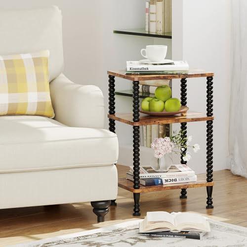 Side Table, 3-Tier Small End Table, Tall Accent Table with Storage Shelf for Small Spaces, Bedroom, Living Room, Farmhouse, Rustic Brown - color: Rustic Brown, size: 3-Tier