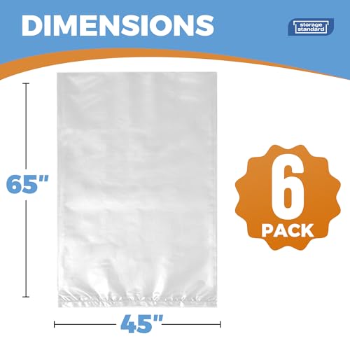 Storage Standard Large Clear Plastic Bags for Storage 6-Pack - Waterproof Extra Large Plastic Bags with Zip Ties, Heavy-Duty Cover for Rugs, Patio Cushions, Décor & Oversized Items - 45 x 65 Inches - size: 45'' x 65’'