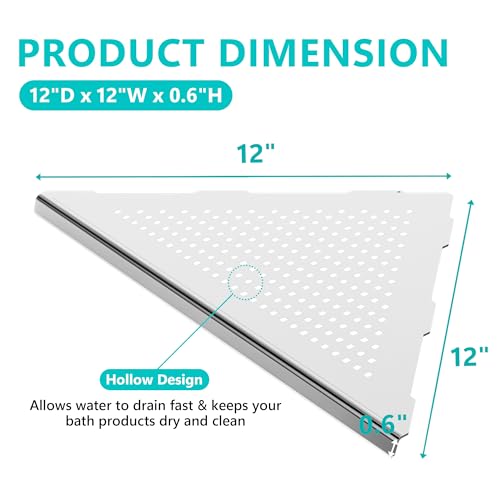 Qeke 2 Pack Bathroom Corner Shelf, Recessed 12" Corner Shower Shelf, SUS304 Stainless Steel Triangular Wall Mount, No Drilling, Brushed Nickel - color: Brushed Nickel, size: 12"- 2 Pack