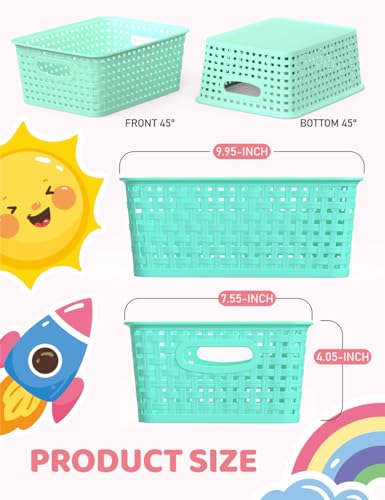 WYT 6-Pack Plastic Small Shelf Storage Weave Baskets Organizing for Cabinets and Pantries, Sky Blue - color: Sky Blue, size: 6-Pack