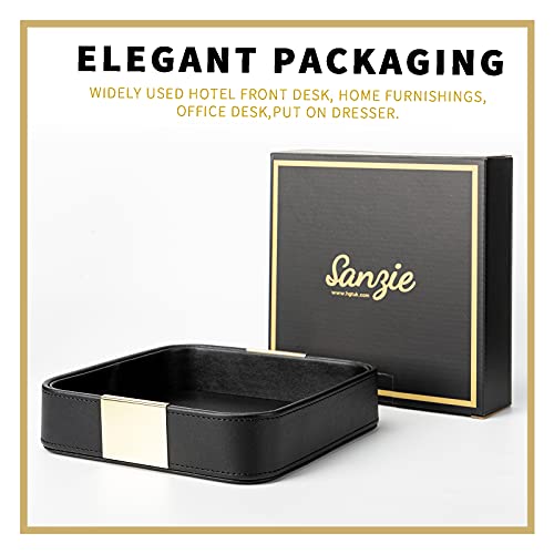 SANZIE Luxury Leather Desktop Storage Small Catchall Organizer Decorative Tray for Entryway Table to Hold Jewelry Watch Cosmetics Keys Phone Wallet, Home & Office Accessories (Metal Gilded, Black) - color: Black (Metal Glided), size: 7.5" x 7.2" x 2"
