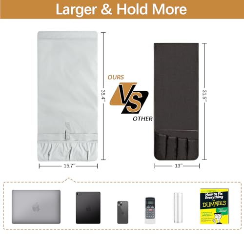 WOMACO Sofa Armrest Remote Magazine Holder, Non-Slip Armchair Recliner Caddy, Couch Arms TV Remote Control Organizer for Tablet, Phone, iPad, Laptop (Light Gray, 16" x 35") - color: Light Gray, size: 16" x 35"