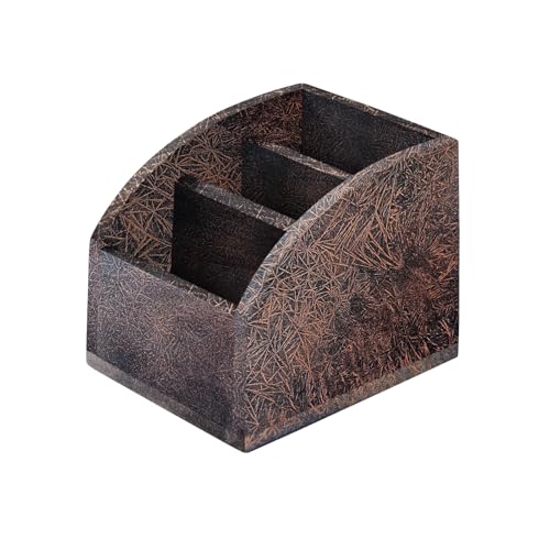 Rustic Vintage Wooden Desk Organizer Farmhouse Wood Remote Control Caddy 3 Slot Tabletop Desktop Office Supply Storage Rack Desktop TV Remote Control Holder Home Decor Office Supplies (Metallic color) - color: Metallic color