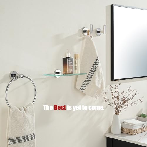 JQK Bathroom Glass Shelf Chrome, Tempered Glass Shower Storage 8 by 5 inches, 304 Stainless Steel Polished Chrome Wall Mount 2 Pack, TGS101L8-CH-P2 - color: Chrome, size: 8 Inch (2 Pack)