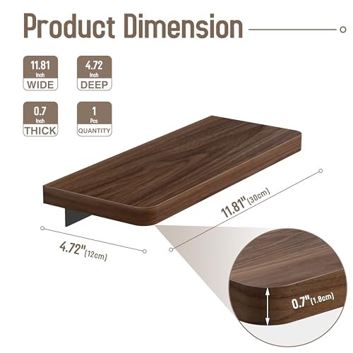Danpoo 12 inch Solid Walnut Floating Shelf - Versatile Wall Shelf for Kitchen, Bathroom, Office, Displaying Books, Decor, and Plants - color: Black, size: 12 inch