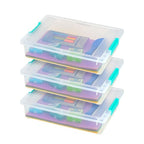 IRIS USA 6 Qt. Craft Storage Bins with Lids, 3-Pack, |Made in USA|, Clip Box, Small Plastic Sensory Bin Tote Organizer Containers for Art Supplies, Paper, & Office, Stackable - Clear/Seafoam Blue - size: 6 Qt. - 3 Pack