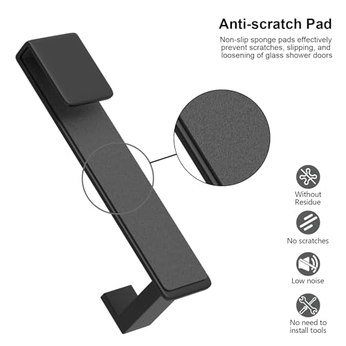 HUFEEOH 2-Pack Shower Towel Hooks, Stainless Steel 7.5-Inch Extended Over Door Hooks for Frameless Glass Shower Door, Heavy Duty Towel Rack for Bathroom, Holds Robes & Towels, Black - color: Black, size: Fits 3/8" Thick Door - "L" Shape 2 Pack