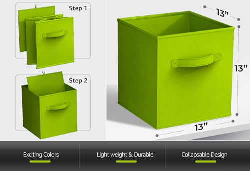 Sorbus Fabric Storage Cubes - 6 Foldable Storage Bins for Organizing Pantry, Cubbies, Toy Box - Clothes Storage & Closet Organizer - 13 Inch Collapsible Cube Baskets for Shelves with Handle - color: Green, size: 13 Inch