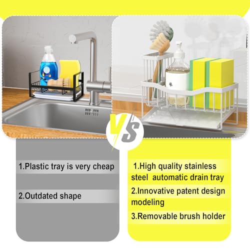 Fssvcd Maifan Sink Caddy Sponge Holder for Kitchen with Brush Holder and Stainless Steel Self Drain Tray, Rustproof Kitchen Sink Organizer for Sponge, Soap Dispenser Storage Accessories - color: White