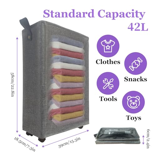 Slim Rolling Laundry Basket with Wheels, 42L Narrow Laundry Hamper with Mesh Drawstring Cover & Handles, Collapsible Dirty Clothes Bin for Small Spaces, Dorm, Apartment, Bathroom, Dark Grey - color: Dark Gary, size: 1PC 42L