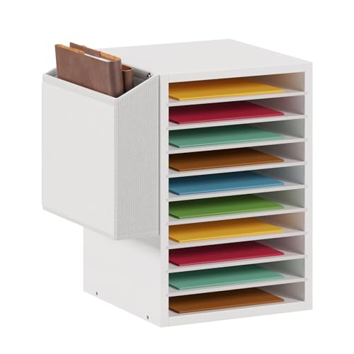 Unionly Office Mail Sorter, Wooden Paper Organizer with Storage Bag, 10 Tier Adjustable Classroom Mailbox, Removable Classroom Organization, Teacher Desk Organization for Office, Study, White - color: White, size: 10 Slots