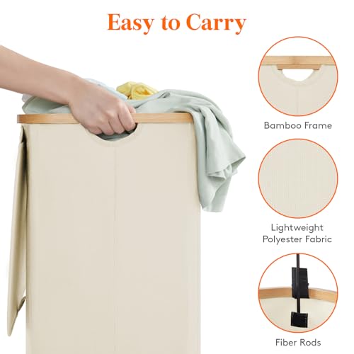 Lifewit 80L Laundry Basket with Lid, Clothes Hampers for Laundry with Bamboo Handles and 1 Removable Bag, Large Foldable Laundry Hamper for Bedroom, Bathroom, Dorm, Laundry Room, White - color: White, size: 80L