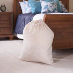 Household Essentials Cotton Laundry Bag, Large, 100% Cotton, Drawstring Top with Cord Lock, Machine Washable, 3 to 4 Load Capacity, Versatile and Compact, Breathable, Foldable, Natural - style: Beige