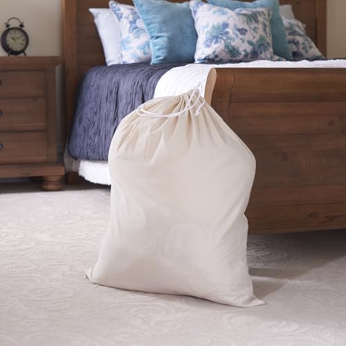 Household Essentials Cotton Laundry Bag, Large, 100% Cotton, Drawstring Top with Cord Lock, Machine Washable, 3 to 4 Load Capacity, Versatile and Compact, Breathable, Foldable, Natural - style: Beige