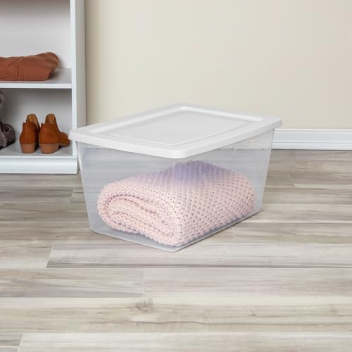 Sterilite 12 Pack Storage Boxes, Clear Plastic Stackable Containers, Lightweight Home Organizers with Snap Lids, 58 Quart, White - size: 58 Quart, style: 12 Pack