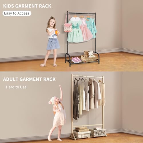 Kids Clothing Rack, Kids Dress Up Storage Rack, Small Clothes Rack with Metal Storage Shelf, Kids Closet Organizers and Storage (Black) - color: Black