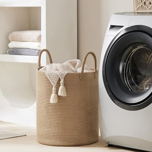 Jute Rope Laundry Hamper Basket by YOUDENOVA, 58L Tall Laundry Basket, Baby Nursery Hamper for Blanket Storage for Bedroom-Large-Jute - color: Jute Brown, size: Tall (58L )