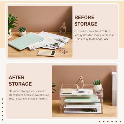 Harloon 4 Tier Acrylic Paper Tray Organizer, Heavy Duty Stackable Clear Organizer for A4/Letter Paper, Acrylic File Storage for Desk, Office Workspace, No Assembly Required, 13 x 10 x 1.7 Inches - color: Transparent, size: 13x 10 x 1.7 Inches
