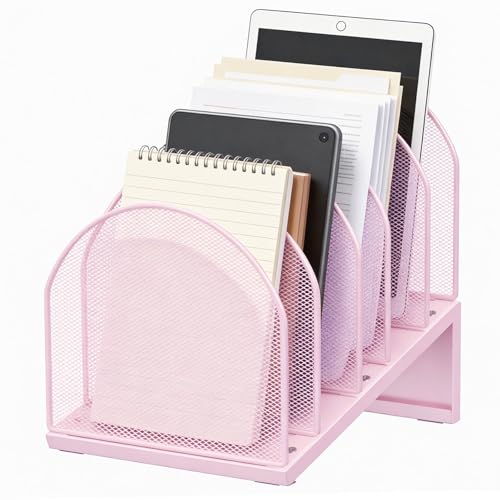 gianotter Desktop File Organizer, Desk Organizer with 5 Compartments, Paper Organizer for Desk, Workspace Organizers for Office Supplies (Pink, Inclined Style) - color: Pink, size: Inclined Style