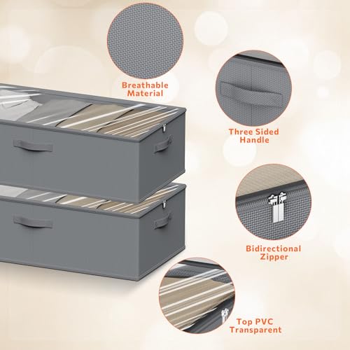 10inch 3 Pack Under Bed Storage Containers, 10 Inch Tall Underbed Clothes Storage Organizer Bin with Clear Window，Foldable Box Basket for Clothes, Closet, Bed Sheets and Blankets Gray - color: Gray