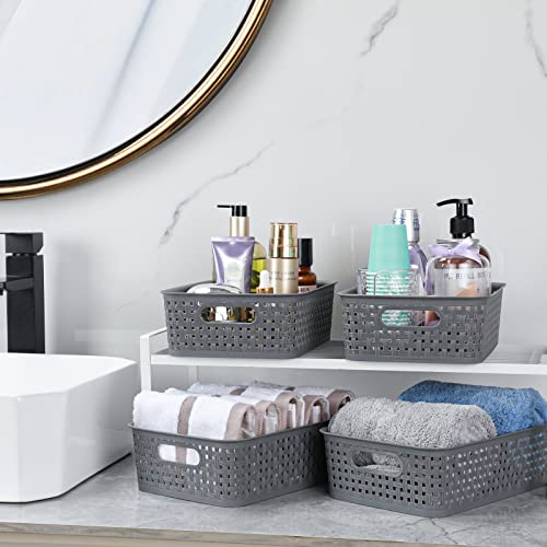 [ 12 Pack ] Plastic Storage Baskets - Small Pantry Organization and Storage Bins - Household Organizers for Laundry Room, Bathrooms, Bedrooms, Kitchens, Cabinets, Countertops, Under Sink or On Shelve - color: Gray