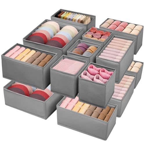 Drawer Clothing Organizer 16-Pack, Grey 3 Sizes Underwear Drawer Dividers, Fabric Folding Wardrobe Organizer, Can Store Baby Clothes, Bras, Underwear, Panties, Belts, Socks, Ties, etc. - color: Grey
