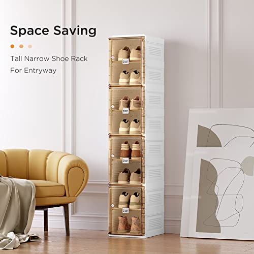 ANTBOX Shoe Organizer Storage Box, Portable Folding Shoe Rack for Closet with Magnetic Clear Door,Large Sneaker Cabinet Bins Sturdy Easy Assembly 8 Layers-8 Grids - size: 8 Layers-8 Grids