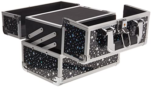 Joligrace Makeup Train Case Portable Cosmetic Box 2 Trays with Mirror Lockable for Makeup Nail Tech and Beauticians Traveling Makeup Storage Organizer - Black Star - color: Black Star