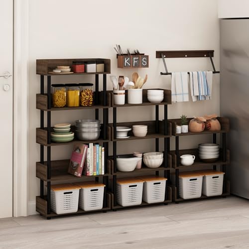Furinno TURN-N-TUBE 4-Tier Display Shelf, Storage Shelves, Book Shelf, Open Shelves with Rounded Corner Top Edges, for Organization and Storage, Living Room, Home Office, Walnut - color: Walnut, size: 4-Tier Display Rack