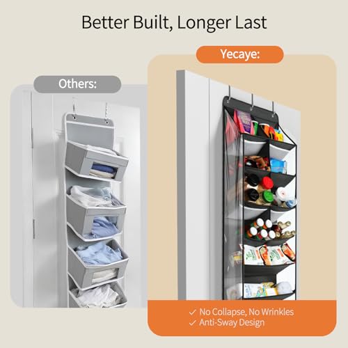 Yecaye Over the Door Shoe Organizer Hanging with Large Pockets, 8 Tier Back of Door Storage for Nursery, Closet and Bathroom, Partition Behind Door Organizers Shelf with Baby Clothes (1 Pack, Black) - color: Black