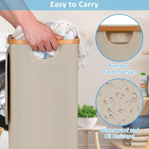 efluky Slim Laundry Hamper with Wheels, Narrow Laundry Basket with Lid and Removable Bag, Aesthetic Dirty Clothes Hamper on Wheels for Laundry Room, Bedroom, Dorm and Bathroom, 75L Beige - color: Oatmeal, size: 75L