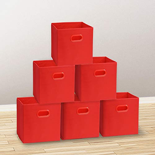 Simple Houseware Foldable Cube Storage Bins with Handles, 11-Inch, Red, 6-Pack, Fabric Cubes Organizer for Closet or Shelves - color: Red