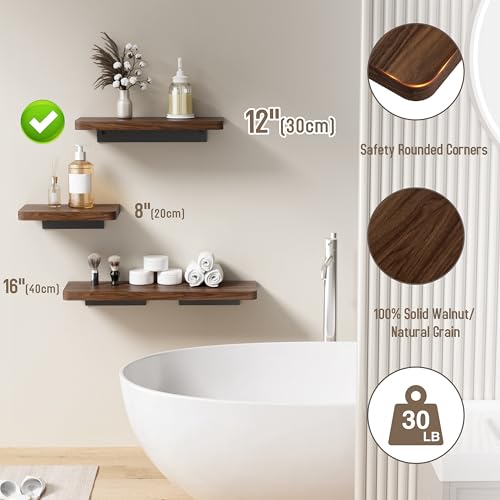 Danpoo 12 inch Solid Walnut Floating Shelf - Versatile Wall Shelf for Kitchen, Bathroom, Office, Displaying Books, Decor, and Plants - color: Black, size: 12 inch